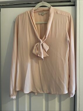 LOFT Light Blush Pink Tie-Neck Long Sleeve Blouse
